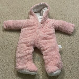 Very warm pink button up hooded winter suit. Size 0-3 months.